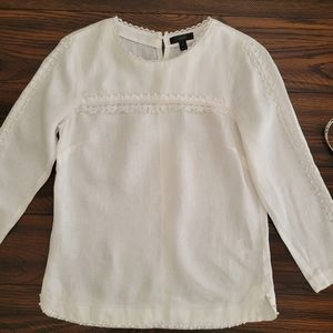 J Crew Top 100% Linen White Size 0 Crochet Lace Coastal Coquette Feminine